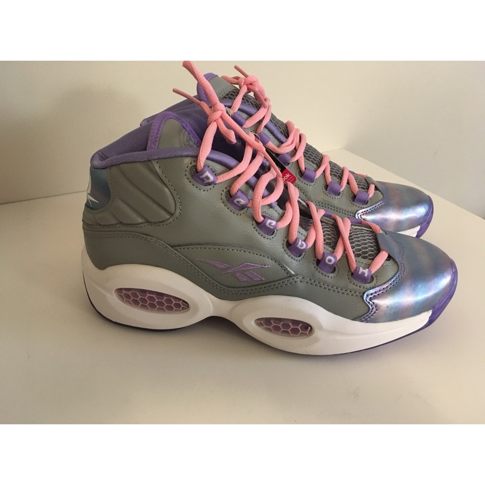NWT Silver & Purple Reebok Question Mid ‘Lush Orchid’ Size 7.5